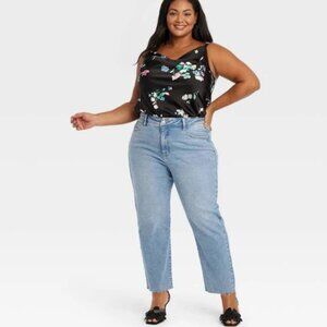 Women's High-Rise Cropped Slim Straight Jeans - Ava & Viv Blue Denim 26